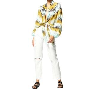 Young Fabulous & Broke Womens Carmen Tie Front Top Size L Boho Beachy‎ Festival